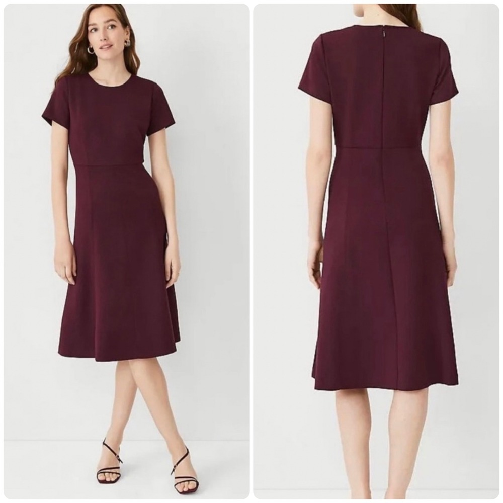 Ann Taylor Womens Purple Short Sleeve Ponte Knit Career Office Sheath Dress 4